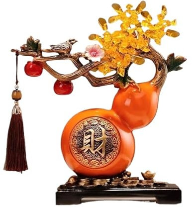 WANGHAI-666 Money Tree Kristall-Geldbaum mit Kürbis-Ornament, Wohnzimmer-Feng-Shui-Dekoration, Glücks-Reiki-Kristalle-Dekor Feng Shui Decor Tree(Orange)