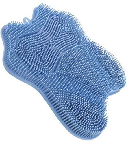 FRCOLOR Multi-Function Back Scrubber and Foot Scrubber Mat with Suction Cups, Blue Silicone Bath Massage Pad for Shower Exfoliation and Dead Skin Removal, Anti-Slip Bathroom Wash Pad
