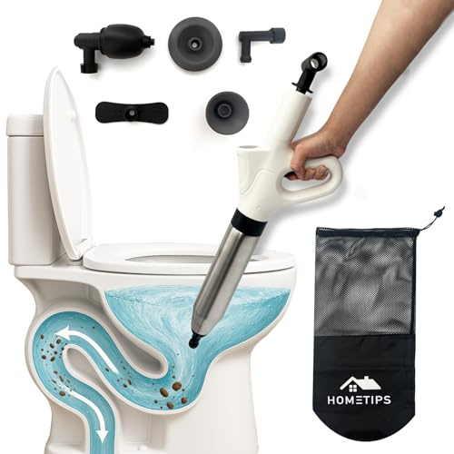 Déboucheur de Toilette à Air Comprimé – Ventouse deboucheur avec 4 Embouts pour WC, Évier, Lavabo, Salle de Bain, Siphon – Alternative Débouchage Furet, Ventouse – Deboucheur Canalisalisations
