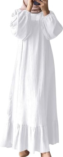 Damen Kleider Freizeit muslimisches Kleid, Gebetskleidung, lässiger Kaftan Burka (White, M)