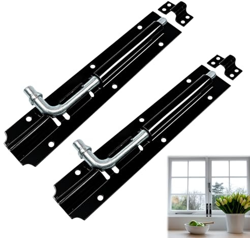2 Pack Gate Bolts for Wooden Gates, 250mm (10) Garden Gate Bolt with Screws, Door Bolts for Internal Doors, Heavy Duty Slide Bolt, Garden Shed Lock, Shed Door Locks (Black)