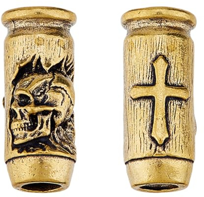 DICOSMETIC 2 Stück Messing Paracord Perlen Großmengen Messer Lanyard Perlen Totenkopf Kreuz EDC Charm Perle Antik Bronze Säule Großloch Europäische Perle Für Messer Lanyard Schlüsselanhänger