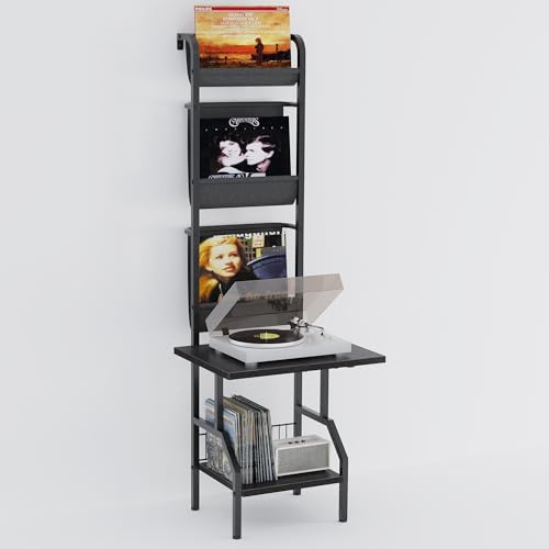 Lutown-Teen Record Player Stand with Vinyl Record Storage, Turntable Stand, Holds up to 200 Albums, 5-Tier, for Living Room, Black