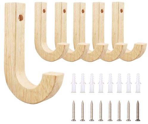 XIANJIA 6 Stück Garderobenhaken Holz inklusive Schrauben Modern | Wandhaken Holz J Stabil für Garderobe Tür Akustikpaneele Badezimmer 12,5 ×8cm