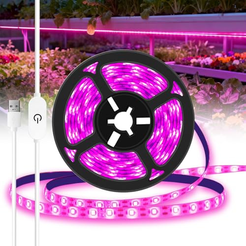 TOTHDATE 5M USB Plant Grow Light Strip, 300 LEDs Touch Dimmable Self Adhesive Rope Strip IP65 Waterproof for Indoor Plants