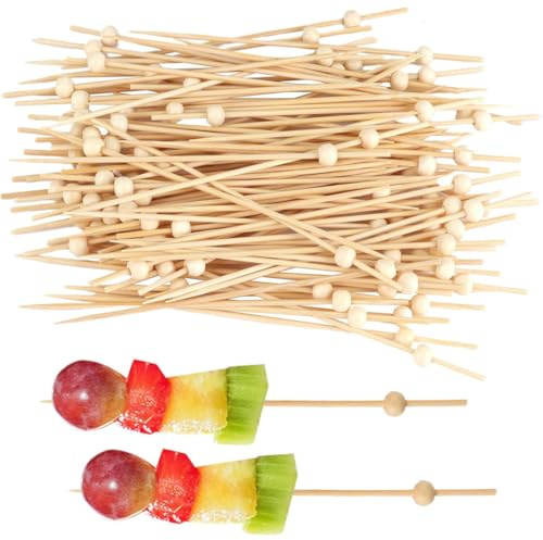 100 Piezas Palillos de Cóctel, 12 cm Palillos Cóctel Palos, para Frutas, Cumpleaños, Fiesta, Pasteles, Postres, Bebidas, Brochetas de Bambú para Frutas, Pinchos de Comida para Dedos