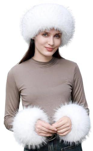 Wokuaile Fellmütze Damen Kunstfell Stirnband Warm Pelzmütze Russische Winter Ohrenwärmer Plüsch Ohrenschützer Weiß