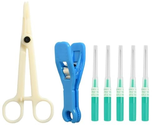 Rieoany Juego de 7 Piezas Cateter Piercing, Agujas Piercing con Pinzas De Mordaza Redonda y Alicates De Apertura, para Perforador Oreja, Nariz, Labios y Cejas (Verde, 18G/1.0mm)