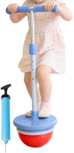 Pogoo Stick Hüpfball – Kinder Pogoo Stick Hüpfspielzeug Mit Pumpe | Lustiges Hüpfball Sprungspielzeug Mit Griff Und Dreistufiger Teleskopstangenverstellung Für Den Innen Und Außenbereich (Blau)