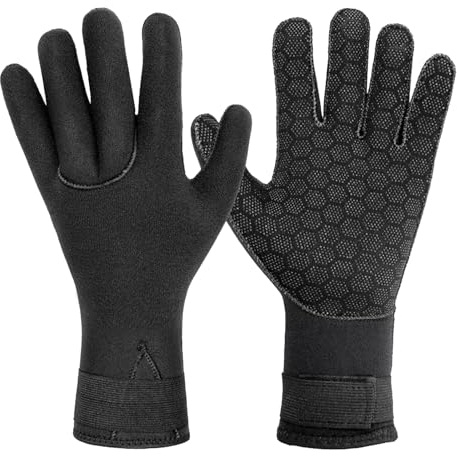 JiaYouLC Guanti termici in neoprene antiscivolo da 3 mm, con cinturino regolabile, per donne e uomini, nuoto in acqua fredda (nero, S)
