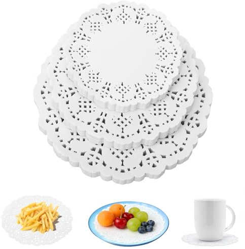 450 Stück Tortenspitze, 3 Größen Spitzenpapier Backen Tortenspitzen Rund | Küchenöl-Absorbierendes Tassenuntersetzer Papier für Teller, Snacks, Desserts, Hochzeiten und Partys (9/11.5/14cm)