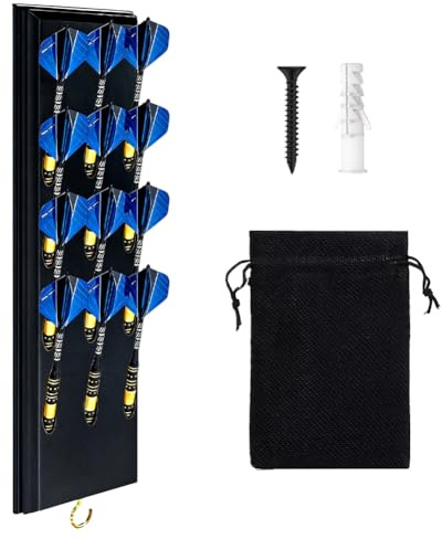 Dartpfeile Halterung aus Holz für 12 Dartpfeile, Darthalter für Wandmontage mit Aufbewahrungstasche & Montagematerial, Praktische Dart Aufbewahrung zur Aufbewahrung von Steeldarts und Softdarts