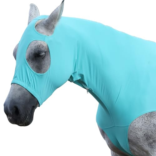 Gallopoff Cagoule élastique pour Chevaux, avec Fermeture éclair, Vert S | Protège la crinière, respirant et anti-frottements. Largeurs des ouvertures pour les yeux et les oreilles.
