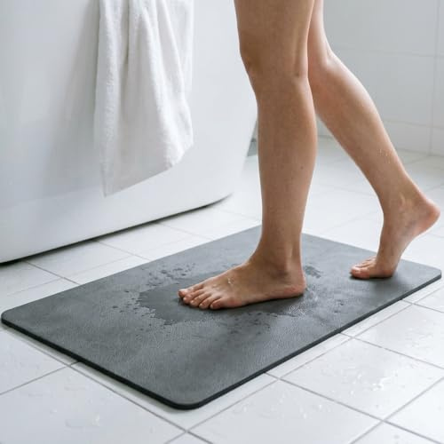 Luriseminger Tappeto Bagno Assorbente Antiscivolo 50x80cm, Tappetino da Bagno e Doccia Asciugatura Rapida, Facile da Pulire, Sottile in PU con Diatomite, Grigio Scuro, per Doccia, Vasca e Lavabo