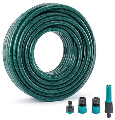 SUNNYNEST 50M Reinforced Garden Hose Pipe with Spray Nozzle & Fittings, Heavy Duty PVC Braided Water Hose 1/2, Kink Free, Leakproof & Burst Resistant, Flexible Hose for Garden, Car Wash
