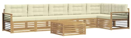 vidaXL Outdoor-Sofagarnitur mit Kissen 7 pcs Weiß und Creme, Lounge-Sofa für die Terrasse, modernes, wetterfestes Gartenmöbel-Set für Bequeme Sitzgelegenheiten