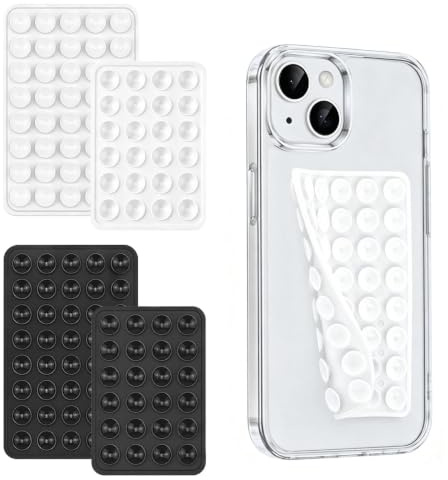 4PCS Ventosa per Telefono Doppia Faccia, Ventose per Cellulare in Silicone | Supporto Portatile Universale Antiscivolo Senza Residui per Selfie Video Videoconferenze Nero Bianco
