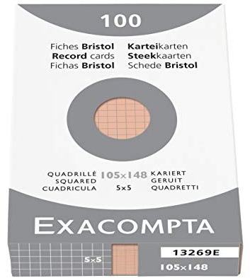 EXACOMPTA 13269B Étui refermable de 100 fiches - bristol quadrillé 5x5 non perforé 105x148mm Orange