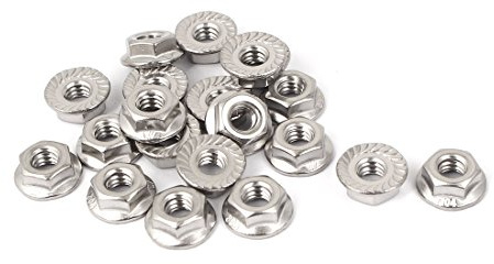 Uxcell a16033100ux0388 1/4 tum x 20 304 rostfritt stål sågtandade sexkantiga fläns låsmuttrar (paket med 20)