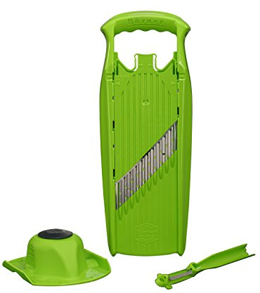 Börner Welle-Waffel PowerLine Wellenschneider + Fruchthalter + Schäler (3er Set) • Gemüseschneider für Wellen- & Waffelschnitt • Hobel für Gitterkartoffeln & Pommes • Farbe: Grün