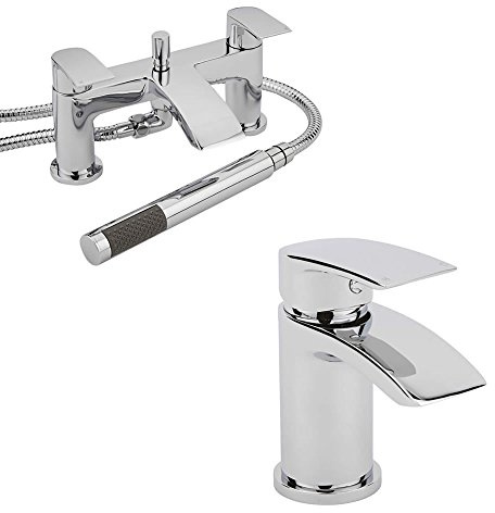 Milano Razor Mono Bathroom Basin Mixer Tap Bath Tap Hand Shower Handset Kit - Chrome