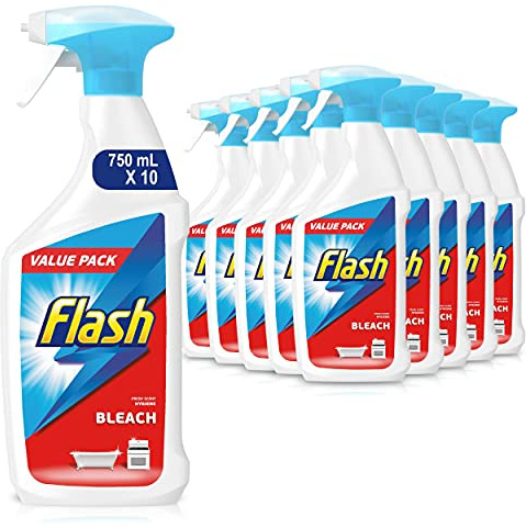 Flash Multi Purpose Bleach Spray, Floor Cleaner & Grease Remover, Fresh, 7.5 Litres (750 ml x 10)