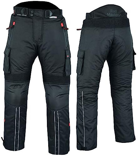 BULLDT Motorradhose Herren mit Protektoren Textil Cargohose Cargo Taschen Hose Kombigeeignet Herausnehmbar waschbar Innenfutter Schwarz - XL