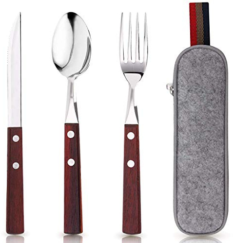 PREMIUM QUALITY Stainless Steel travel utensils Set with case, Healthy & Eco-Friendly 3pc Full Size Fork, Spoon, Portable, reusable utensils with case
