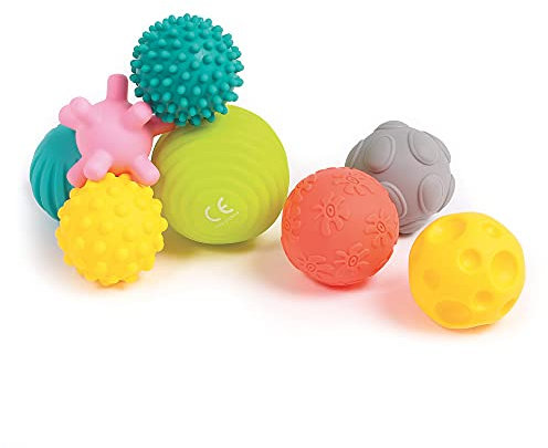 LUDI Set mit 8 Bällen für frühe Entwicklung Gemischte sensorische Bälle | Verschiedene Formen und Farben | Weiches Plastik | Ab 6 Monaten