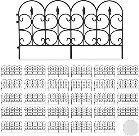 Relaxdays 30 TLG. Beetzaun Set aus wetterfestem Kunststoff, 30cm hoch, schöner Dekozaun, mit Erdspießen, 20m Zierzaun, schwarz