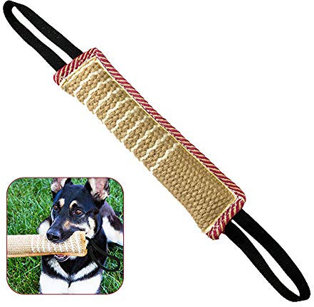 Hundtuggleksak, hundbett jutekudde dragleksak med 2 starka handtag, perfekt för dragkraft, valpträning interaktiv lek, hållbara bitträningsleksaker för medelstora till stora hundar (svart)