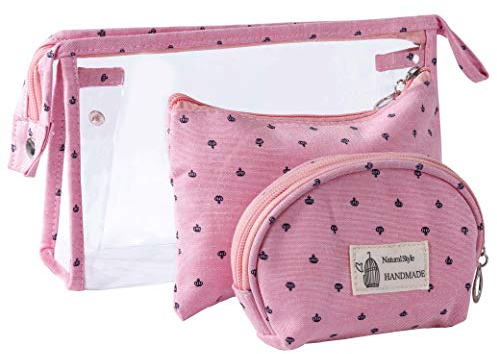 Kosmetiktasche, transparent, Kulturbeutel aus wasserdichtem PVC, für Damen, Kosmetiktasche, Reisetasche, Aufbewahrungstasche für Urlaub, Rosa, 3 Sizes