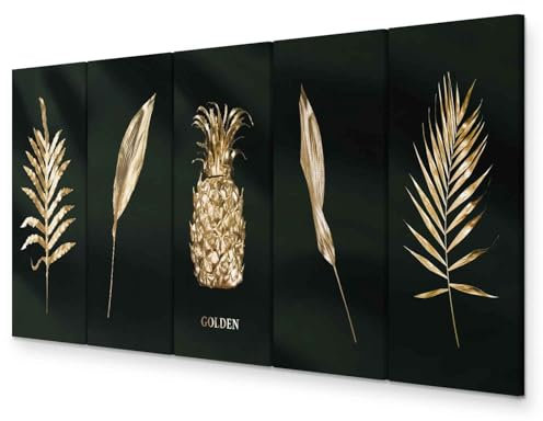 murando - Wandbilder Set XXL Blätter 225x90cm Vlies Leinwand Kunstdruck 5 Teilige Wandbilder Set XXL Mehrteilige Wanddekoration Leinwandbilder Design Wand Bild auf Leiwand Natur Ananas b-C-0795-b-m