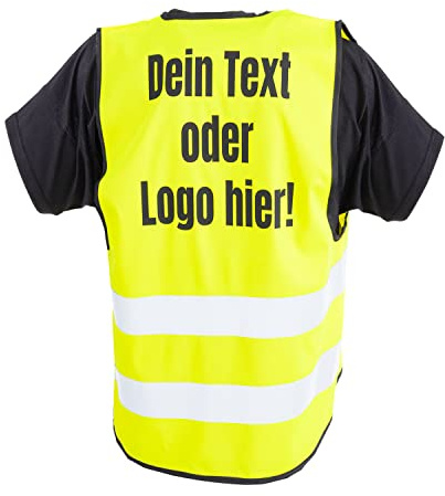 GERLINOVA Warnwesten bedrucken lassen mit Ihrem Logo oder Text. Druck mit Hochwertiger Flex Folie, oder in Weiß Kein verwaschen vom Aufdruck möglich. In den Farben Orange und Gelb