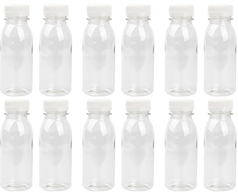 Scicalife 12 Unidades de Botellas de Jugo de Plástico Vacías con Tapa 200ML de Ancha Tarros de Yogur Transparente Beber Botellas de Leche Mermelada Recipiente de Gelatina para Miel