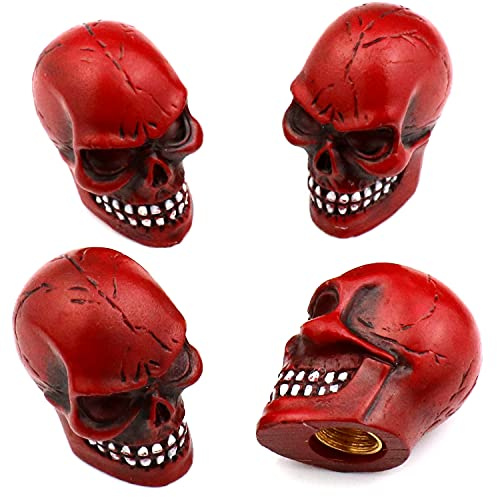 Bashineng Cars Tires Valve Stem Caps Cover Dustproof Cool Skull Head Universal Fit Most of Cars SUV Bike Trucks Motorcycles 4 Pcs/Set (red)