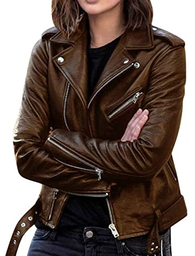 BAIXIAOCHI Chaqueta De Cuero Chaqueta De Mujer Manga Larga Ropa De OtoñO E Invierno Chaqueta De Cuero Corta Y Delgada