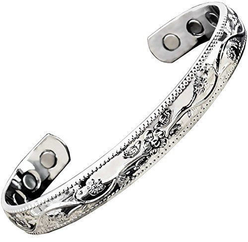 Holistic Magnets® Magnetarmband Damen Kupfer Armband (Anlauffarbenfrei) Geschenkideen für Frauen Handgelenk Gelenkheilung Magnetarmbänder Silber getont–SF (M: Handgelenk 15-18cm)