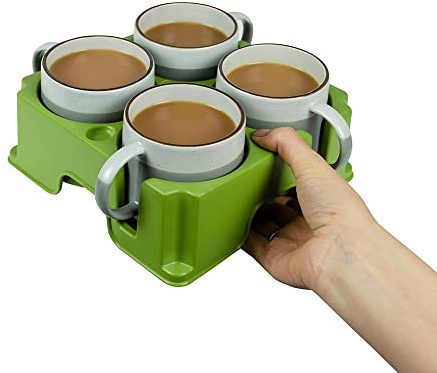 muggi 4 Cup Holder - Non Spill Portable Drink Caddy for Home, Workplace, Motorhome, Boat & Mobility - Recycled Ocean Plastic Tray Sage Green