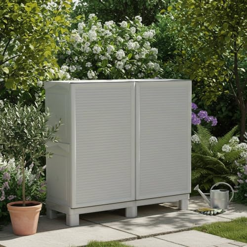 Dmora Mehrzweckschrank für den Außen und Innenbereich, 2 türiges Mobile und 1 Polypropylen Regal, 100% Made in Italy, 100x39h92 cm, hellgraue Farbe