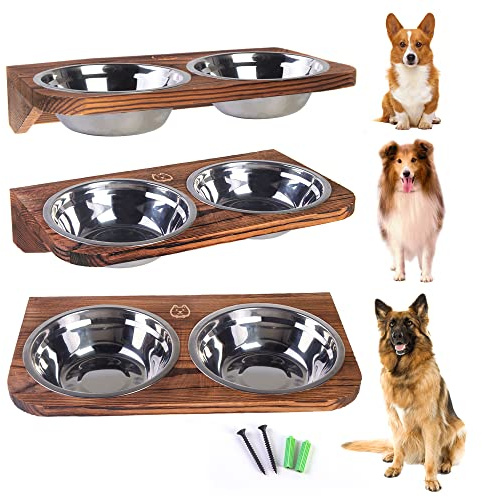 Elevated Dog Bowl Stand Mounted Elevated Pet Feeder Includes 2 Stainless Steel, Adjustable Dog Bowls for Medium-Large Dogs 44 Oz