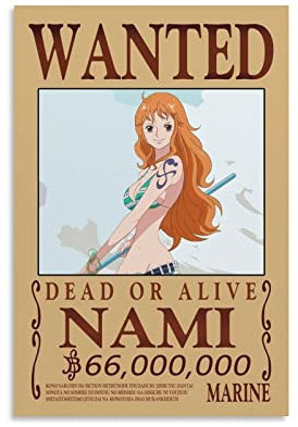 NANXIANG Anime One Piece Wanted Poster Nami Gemälde auf Leinwand Wandkunst Poster Scrollbild Druck Wanddekoration Home Poster 60 x 90 cm