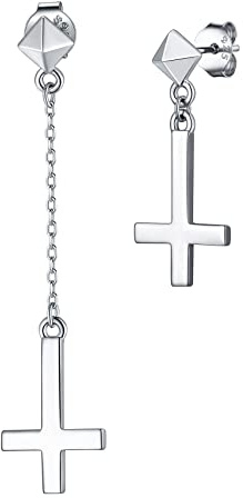 Supcare Ohrringe Kreuz Herren Männer 925 Sterling Silber Asymmetrische Ohrstecker Hängend Earring Men Petruskreuz Ohrschmuck für Damen Mädchen