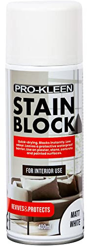 Pro-Kleen Stain Block Spray Paint Primer - Covers Mould, Grease, Nicotine & Rust Stains - for Walls & Ceilings - Leaves a Waterproof Barrier - White Matt (400ml)