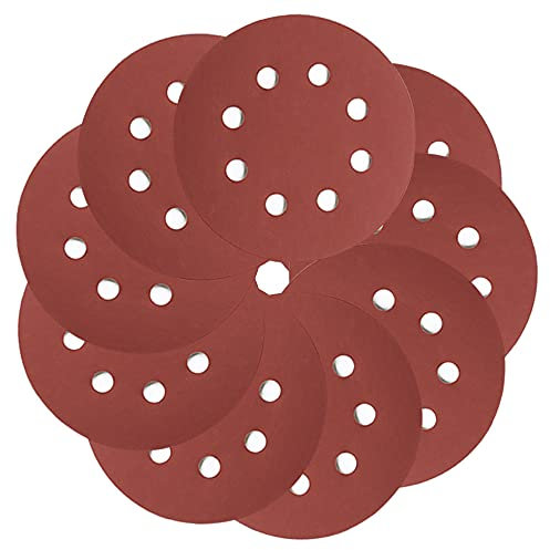 100pcs 5 Pouces 125mm Rond Papier de Verre 8 Trous Disque Feuilles de Sable Grain 80-3000 Crochet et Boucle Disque Abrasif pour Polonais, 100pcs Rouge, 125mm