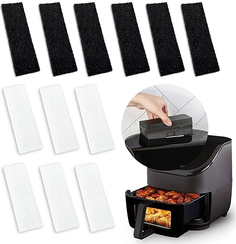 12 Pcs Charcoal and Oil Vapor Air Fryer Replacement Filters for 6QT Instant Vortex Plus Air Fryer with ClearCook and OdorErase, Air Fryer Accessories Replacement Odor Erase Air Filters