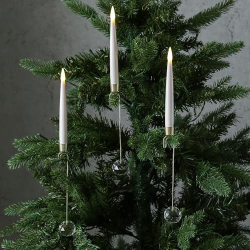 MARELIDA 10x LED Baumkerzen mit goldener Halterung Weihnachtsbaumkerzen kabellose Christbaumkerzen mit Fernbedienung für Innen - 10er Set