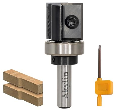 AKYLIN Fraise à affleurer à plaques réversibles - Tige de 8 mm - Lame en métal dur interchangeable sur 4 côtés - Fraise à affleurer avec roulement à billes - Fraise à bois pour le travail des bords