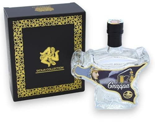 ROMEO Bouteille en Verre de Liqueur Artisanale en Forme de Sicile - Collection Sicilia - avec 8 Saveurs, 100 ML (1 unité) - Grappa