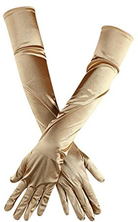 DUHGBNE Opera Dance Elbow Finger Twenties Bridal Long Gloves Women's Gloves Satin Latex Gloves Long, gold, One Size